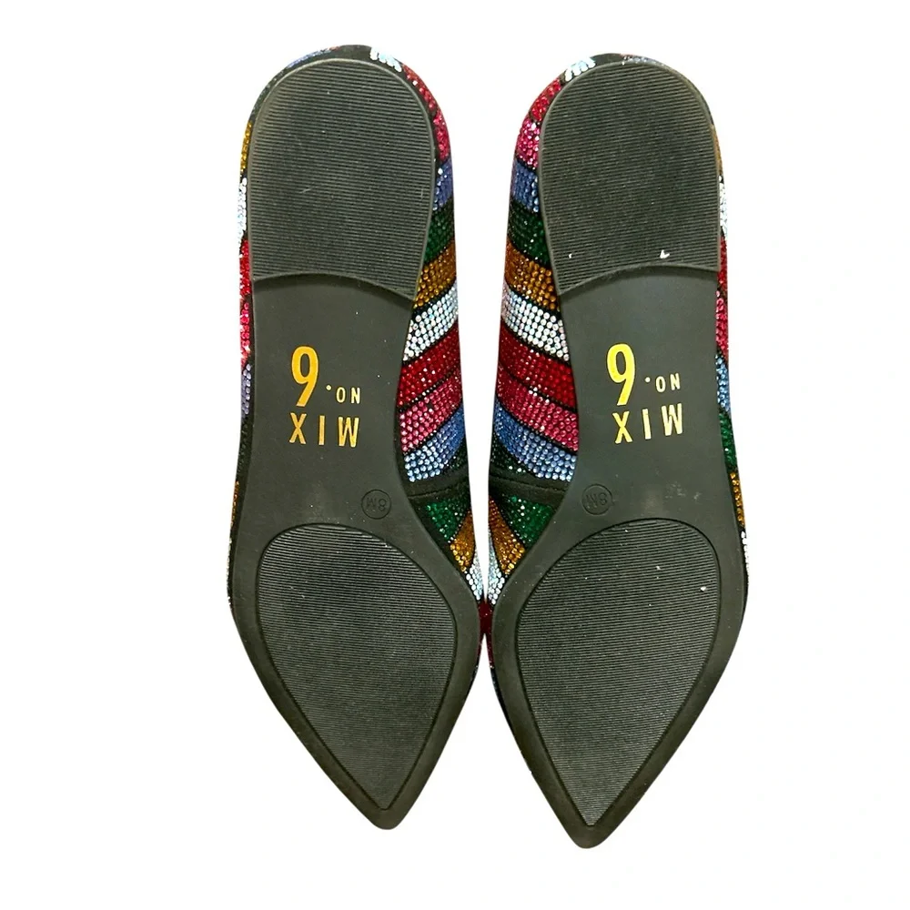Pointed Toe Slip Flat Multicolor Rhinestone Size 8M